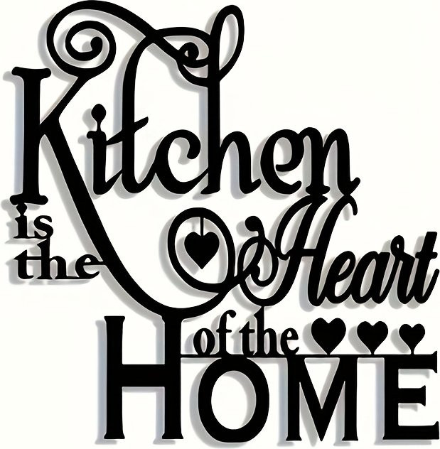 DDPNKL Retro-Wandkunst aus Metall Kitchen is the Heart of Home in Schwarz mit Herz-Design und Typografie - Bild 1