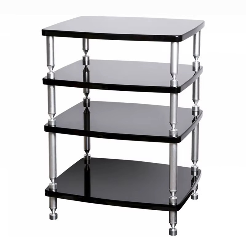 PIVASY HiFi-Audiorack in Schwarz mit Klavierlack-Finish und höhenverstellbaren Aluminium-Stoßdämpfern für Studiomonitore und Heimkinosysteme - Bild 7
