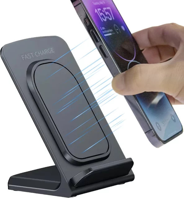 VIKEFON Drahtlose Ladestation für iPhone, Samsung und Xiaomi als Desktop-Telefonhalterung in Schwarz oder Weiß - Bild 1