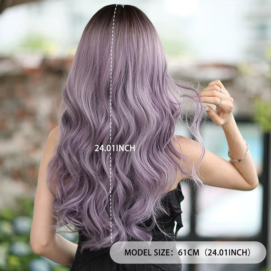 7JHH WIGS Perücke, Lange Wasserwellen, Lila, Damen, synthetisch - Bild 4