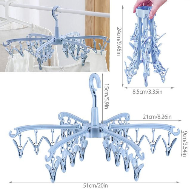 Yiran Furniture Faltbarer Wäschetrockner mit 24 Clips in Blau - Bild 1