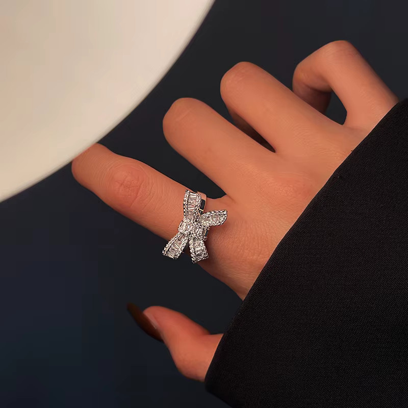 ANENJERY Ring, Bowknot Intarsien, Zirkonia, Silber, Damen - Bild 4