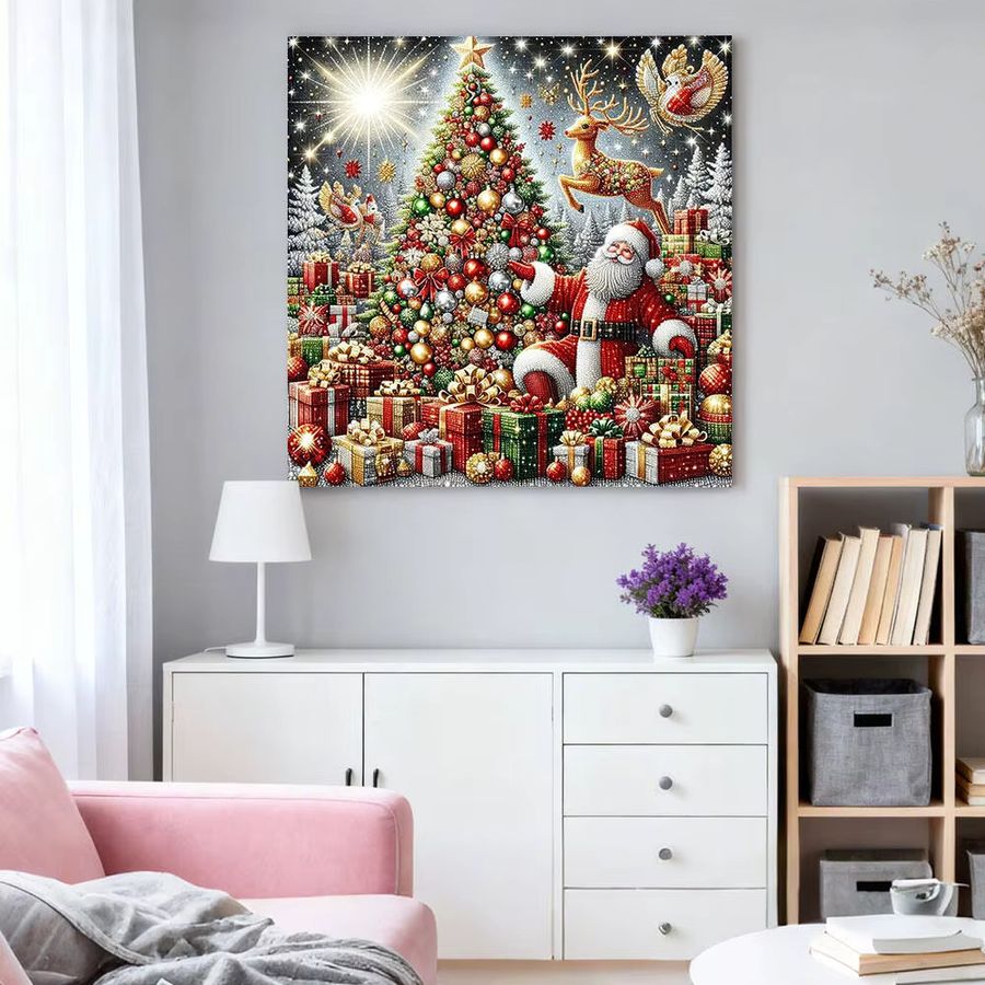 HUACAN Diamant-Gemälde Weihnachtsmann Landschaft mit runden Bohrern als Diamant-Mosaik zur Heimdekoration - Bild 3