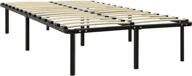 vidaXL Bettgestell aus Metall und Pappelholz in Schwarz, B/T/H: 140 x 200 x 38 cm - Bild 1