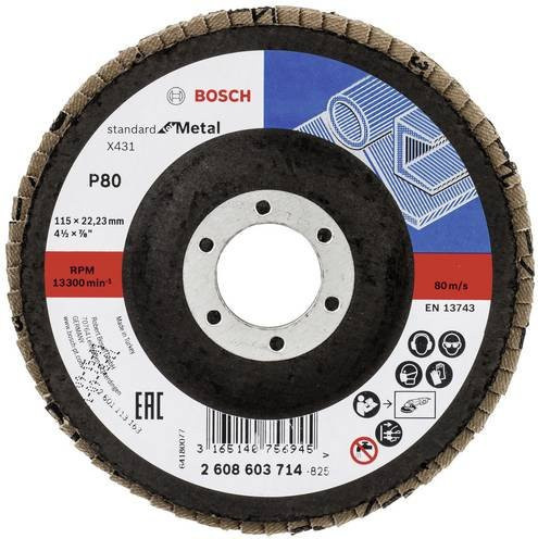 Bosch Fächerschleifscheibe X431 Standard für Metall, Durchmesser: 115 mm, Körnung: 80, Mehrfarbig - Bild 1