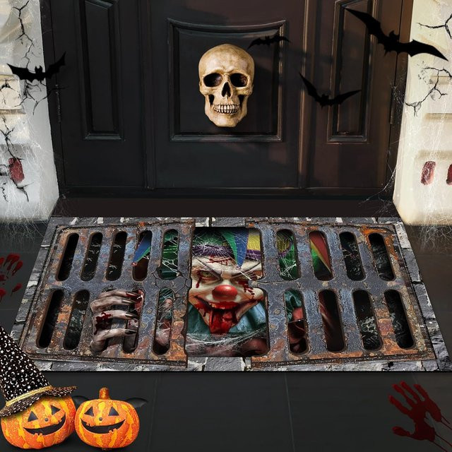 VIKAMA Halloween 3D Illusion Clown Fußmatte für drinnen und draußen, Mehrfarbig, B/T: 60 x 40 cm - Bild 1