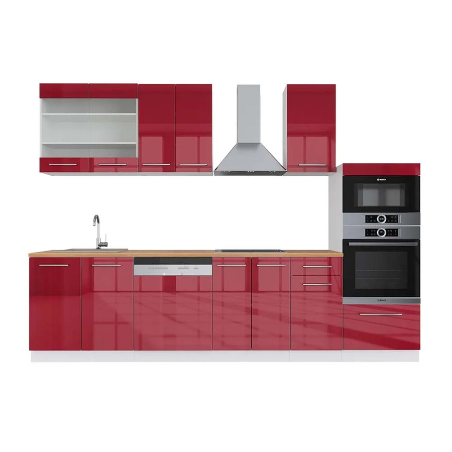 Vicco Fame-Line Küchenzeile Bordeaux Hochglanz und Weiß mit Hochschrank Eiche, Breite: 300 cm - Bild 2