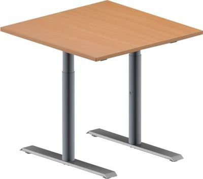 Schäfer Shop Genius Konferenztisch MODENA FLEX, quadratisch, T-Fuß Rundrohr, Buche/weißaluminium, B: 80 cm, T: 80 cm, H: 65-85 cm - Bild 1