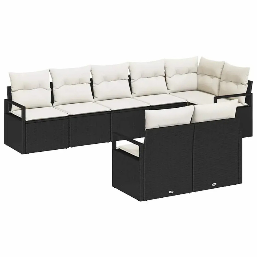 vidaXL Garten-Sofa-Set 8-teilig aus Poly Rattan und Stahl in Schwarz-Creme mit Polstern und L-Form - Bild 2