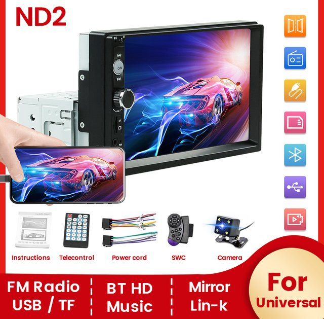 NAVIFANS ND2 Universal 1Din Auto Radio Stereo mit 7 Zoll HD Touchscreen, Spiegel Link, Bluetooth, FM, TF und USB, Schwarz - Bild 1