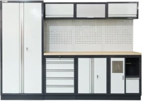 STIER Werkstatteinrichtung Basic 4-teilig mit Lochwand und Multiplex-Arbeitsplatte, Weiß, B/T/H: 295,5 x 46,0 x 200,0 cm - Bild 1
