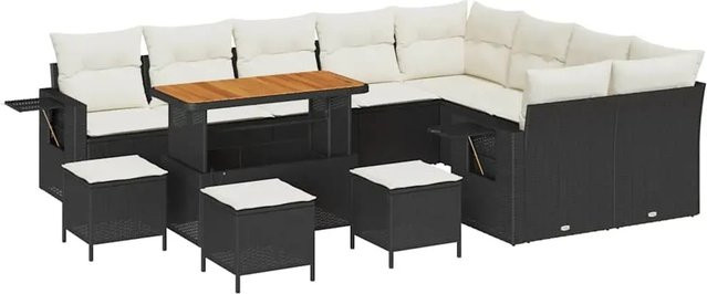vidaXL Garten-Sofa-Set aus Polyrattan in Schwarz und Beige mit L-Form, Eckelementen, Ottomane und Couchtisch - Bild 1