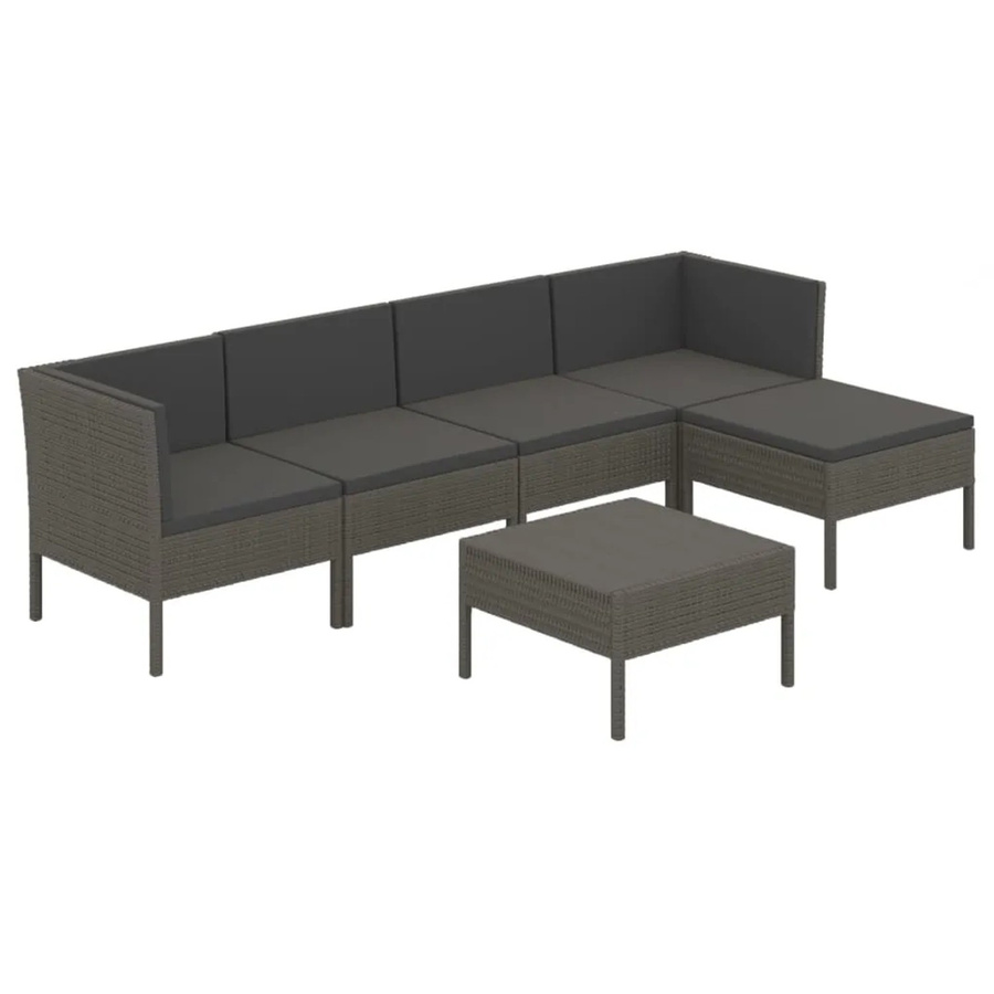 vidaXL 6-tlg Garten-Lounge-Set aus Poly Rattan in Grau und Anthrazit mit Auflagen, Eckelement, Ottoman und Couchtisch - Bild 2