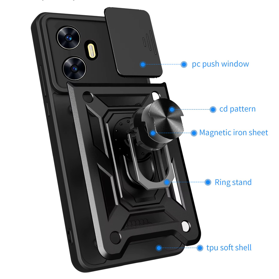 Heavy Duty Schutzhülle für OPPO A79 A78 A77 A58 und Realme Note 60 70 4G mit 360-Grad-Kickstand und Kameraschutz in Schwarz von Gusakov - Bild 4
