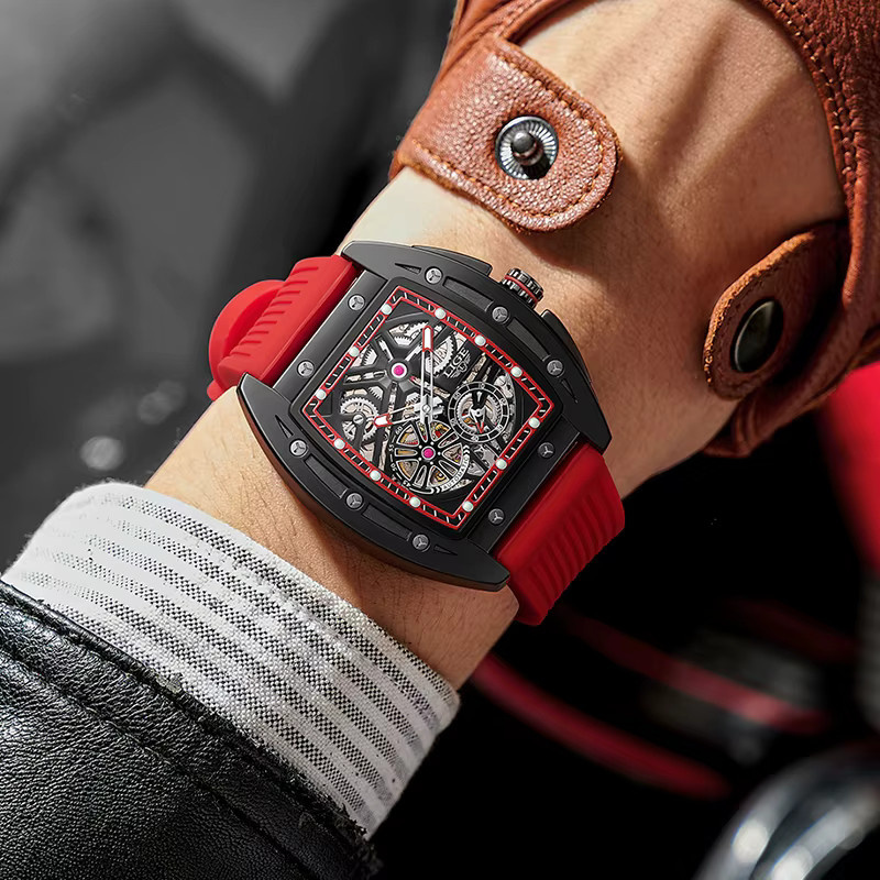 LIGE Armbanduhr Automatik, Silikon, Schwarz, Herren - Bild 3