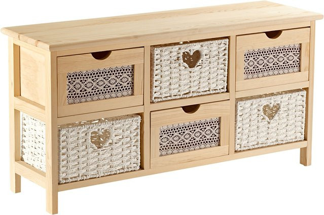 Kommode Romantik von viva domo in Braun mit Holz und Körben im Häkelmuster - Bild 1