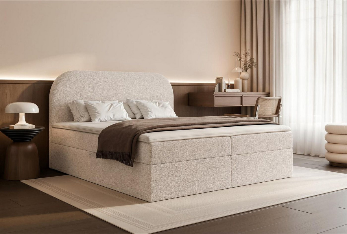 Compleo Boxspringbett Doppelbett mit gepolstertem Kopfteil und Bettkasten, wahlweise mit Bonell- oder Taschenfederkern und optionalem Topper - Bild 1