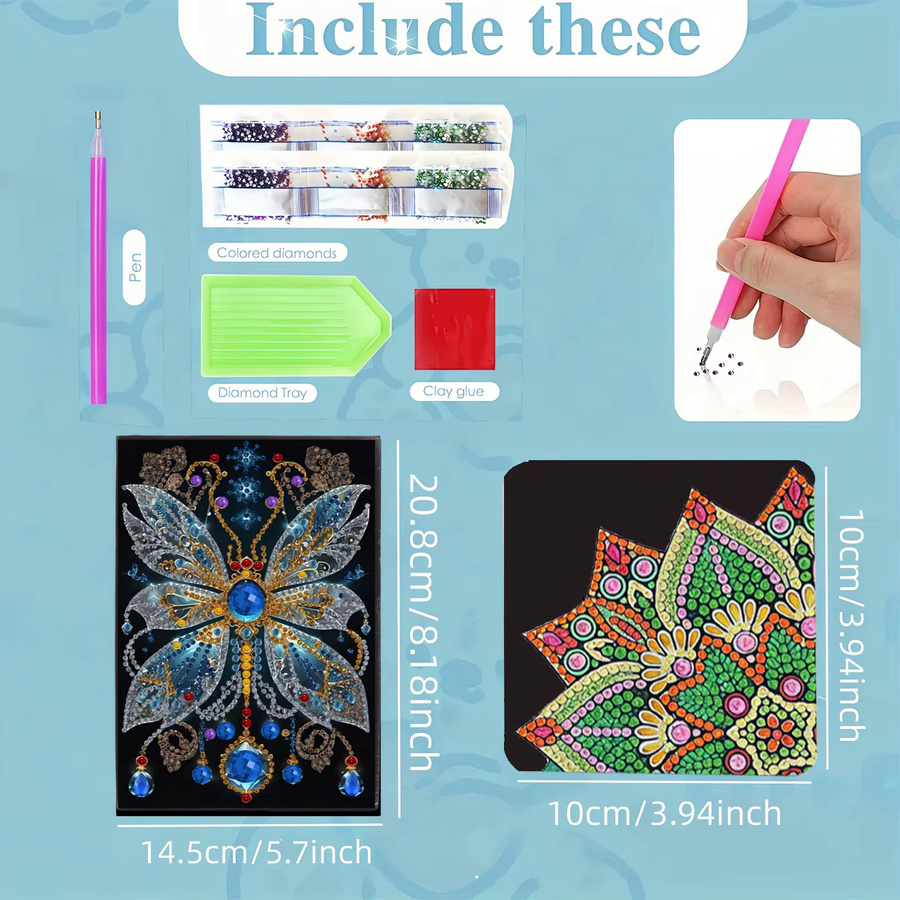 2er Set Diamond-Painting-Notizbuch mit Schmetterlingsmuster aus PU-Leder und Lesezeichen in Multicolour - Bild 2