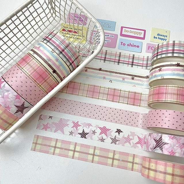 MINKYS Washi Tape Set mit 6 Rollen in Rosa und Braun, Dekorative Cartoon Klebebänder für Schule und Schreibwaren - Bild 1