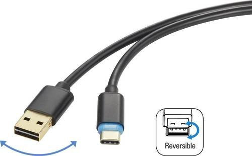 Renkforce USB 2.0 Kabel mit USB-A und USB-C Stecker, Schwarz, Länge: 1,50 m, RF-4758090 - Bild 1