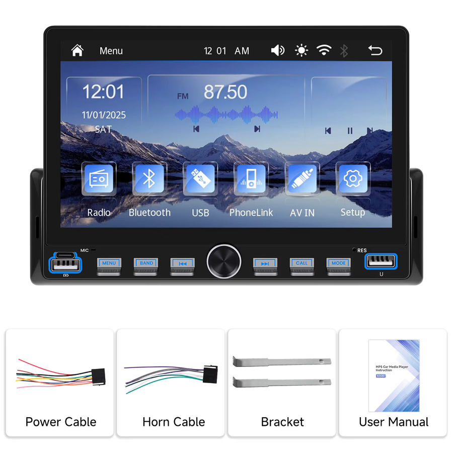 Podofo 1Din 7 Zoll Autoradio mit kabellosem Carplay und Android Auto, HD-Touchscreen Multimedia-Player mit Bluetooth und USB, Schwarz - Bild 3