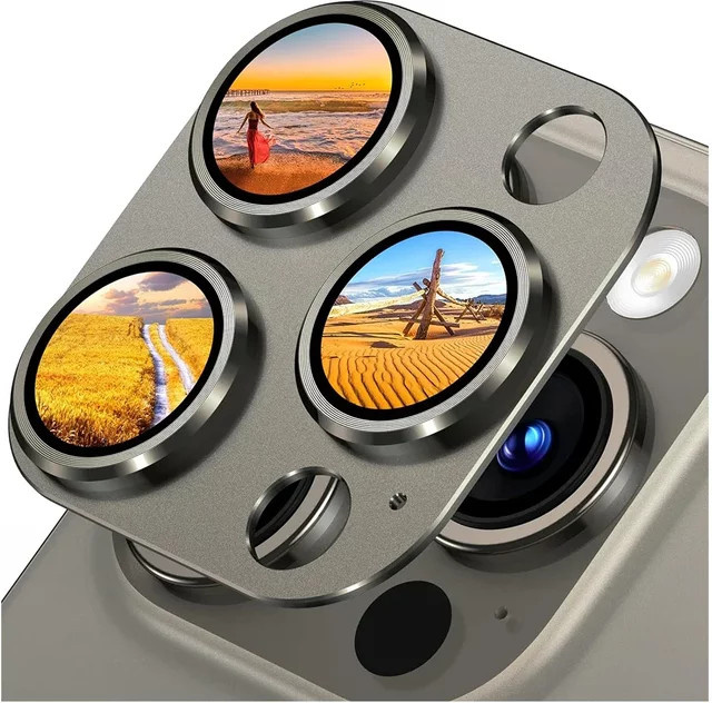 Kameraobjektivschutz aus Metall in Titan-Grau für iPhone 15 16 Pro Max 14 Plus 16 14 Pro 15 Pro mit Glas-Bildschirmschutz - Bild 1