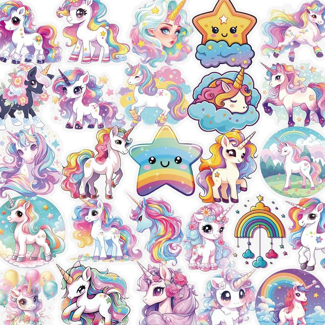 Binchi Outdoor Product Einhorn Aufkleber Set, 56112 Stück, transparent, bunt, wasserfest für Schreibwaren und Notizbücher - Bild 1