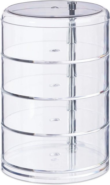 Relaxdays Kosmetikorganizer aus Acryl, transparent, drehbar mit 4 Fächern, B/T/H: 17,5 x 11,5 x 11,5 cm - Bild 1