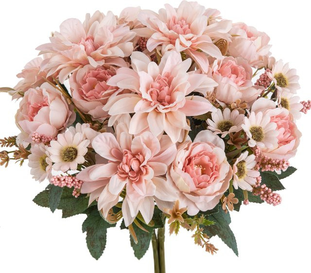 TTCY Künstliche Seidenblumen Set aus Dahlien und Rosen in Pink für Hochzeiten, Dekorationen und DIY-Geschenke - Bild 1