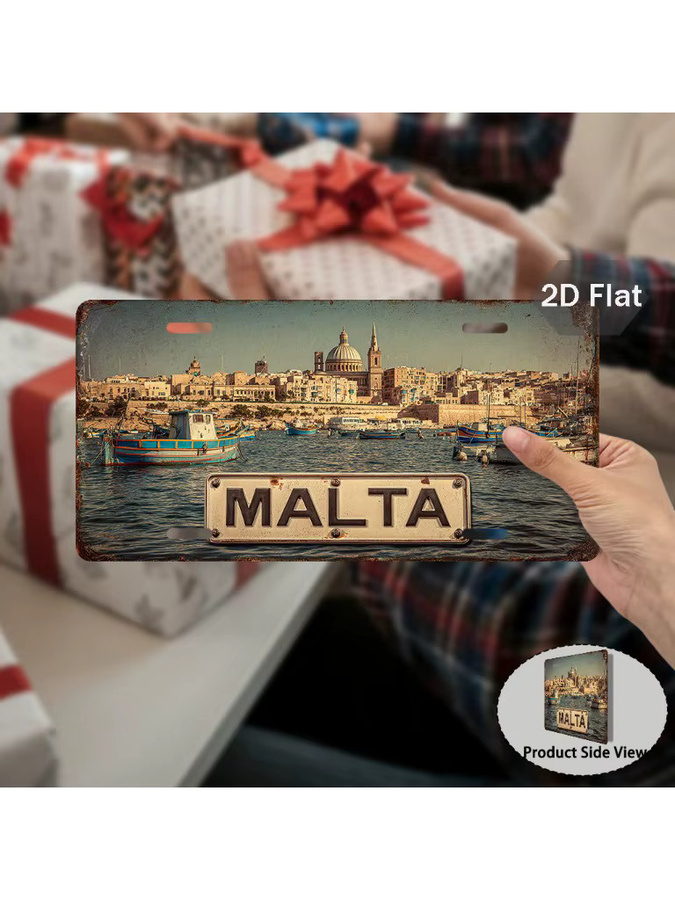 Retro Malta Nummernschild Valletta Stadt Skyline Wanddekoration aus Metall von CIFBUY, Mehrfarbig, Breite: 30 cm, Höhe: 15 cm - Bild 5