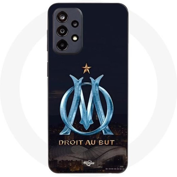 Maniacase Handyhülle für Samsung Galaxy A33 5G in Glänzend Schwarz mit blauem und goldenem OM Logo - Bild 1