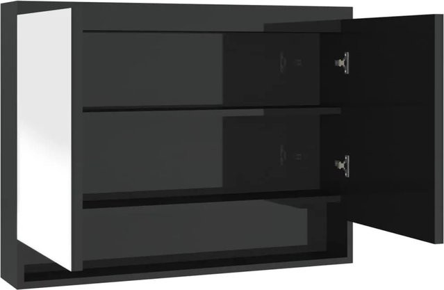 vidaXL Spiegelschrank fürs Bad in Schwarz Glänzend mit Regalböden, B/H/T: 80 x 60 x 15 cm - Bild 1