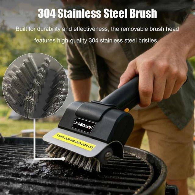 Hippcron Elektrische Grillreinigungsbürste mit Edelstahlbürste, 1100 U/min, 2000 mAh, Typ-C-Ladefunktion, Schwarz-Silber - Bild 1