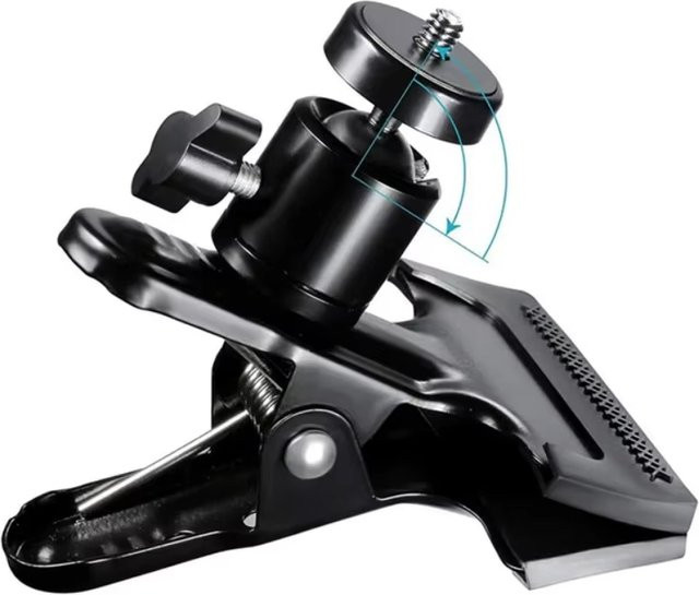 Kamera-Clip-Klemme aus Metall in Schwarz mit 360-Grad-Schwenkfunktion und 1/4 Zoll Gewindeschraube für SLR und DSLR sowie Kamerastative - Bild 1