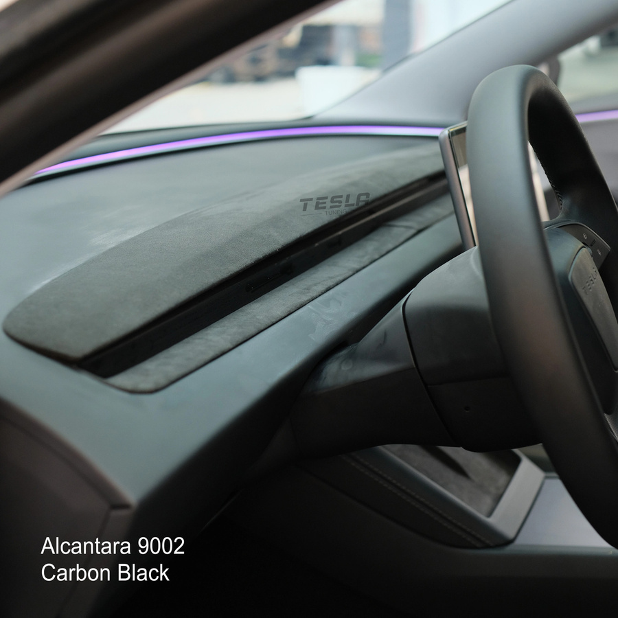 Alcantara Armaturenbrett-Ersatz für Tesla Model Y Juniper und Model 3 Highland in Schwarz - Bild 2
