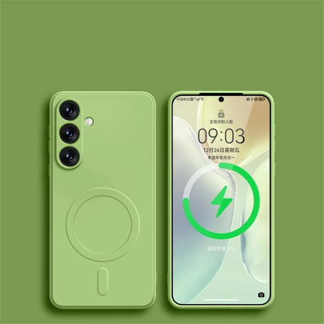 Original Flüssigsilikon Magnetische Stoßfeste Hülle für Samsung Galaxy S24 S23 S22 S21 Ultra Plus FE mit MagSafe Funktion in Beige - Bild 1