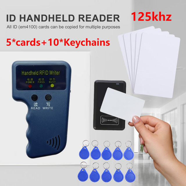 ALLOYSEED Handheld 125KHz RFID-Duplikator in Blau mit 5 Karten und 10 Schlüsselanhängern zum Kopieren, Schreiben und Programmieren von ID-Karten und Smart-Keys für die Zugangskontrolle - Bild 1
