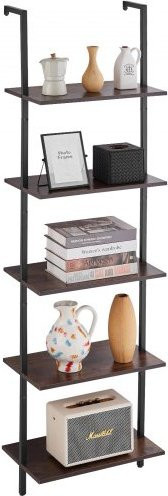 VEVOR Leiterregal mit 5 Ebenen in Schwarz, Wandmontage Schweberegal aus Metall und Spanplatte, B/T/H: 48 x 30 x 178 cm - Bild 1