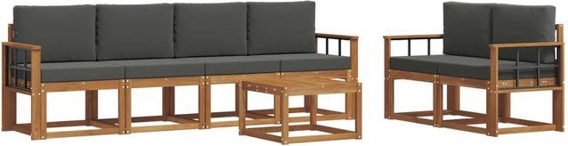 vidaXL Outdoor-Sofagarnitur aus Akazienholz in L-Form mit Kissen und Couchtisch, Farbe: Braun und Anthrazit - Bild 1