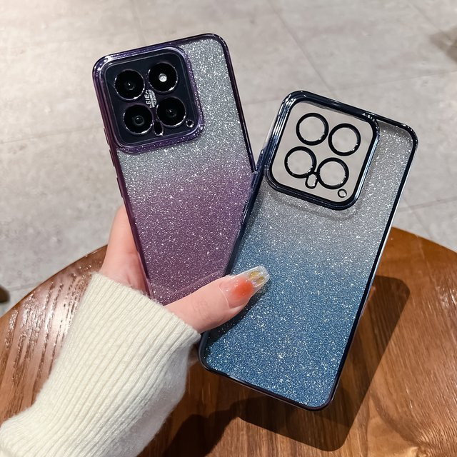 Stoßfeste Xiaomi Redmi Handyhülle mit Farbverlauf-Glitter-Überzug in Schwarz und Multicolour - Bild 1