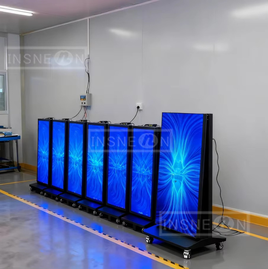 Mobiler doppelseitiger LED-Leuchtkasten in Schwarz mit Rollen als freistehender Werbeaufsteller aus Metall - Bild 5