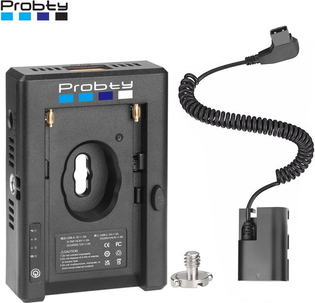 NP-F Batterie Adapterplatte mit LP-E6N Dummy-Batterie für Canon EOS R5, EOS R5C und BMPCC 4k/6k, Schwarz, mit USB-C Port und Dual-DC-Ausgängen - Bild 1