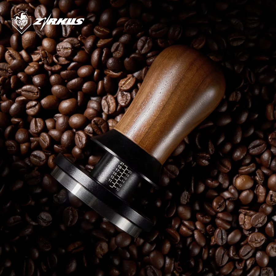 ZIRKUS Espresso Holz-Kaffeestampfer Selbstnivellierender Tamper mit Federmechanismus in Walnuss Braun passend für 51/54/58mm - Bild 2