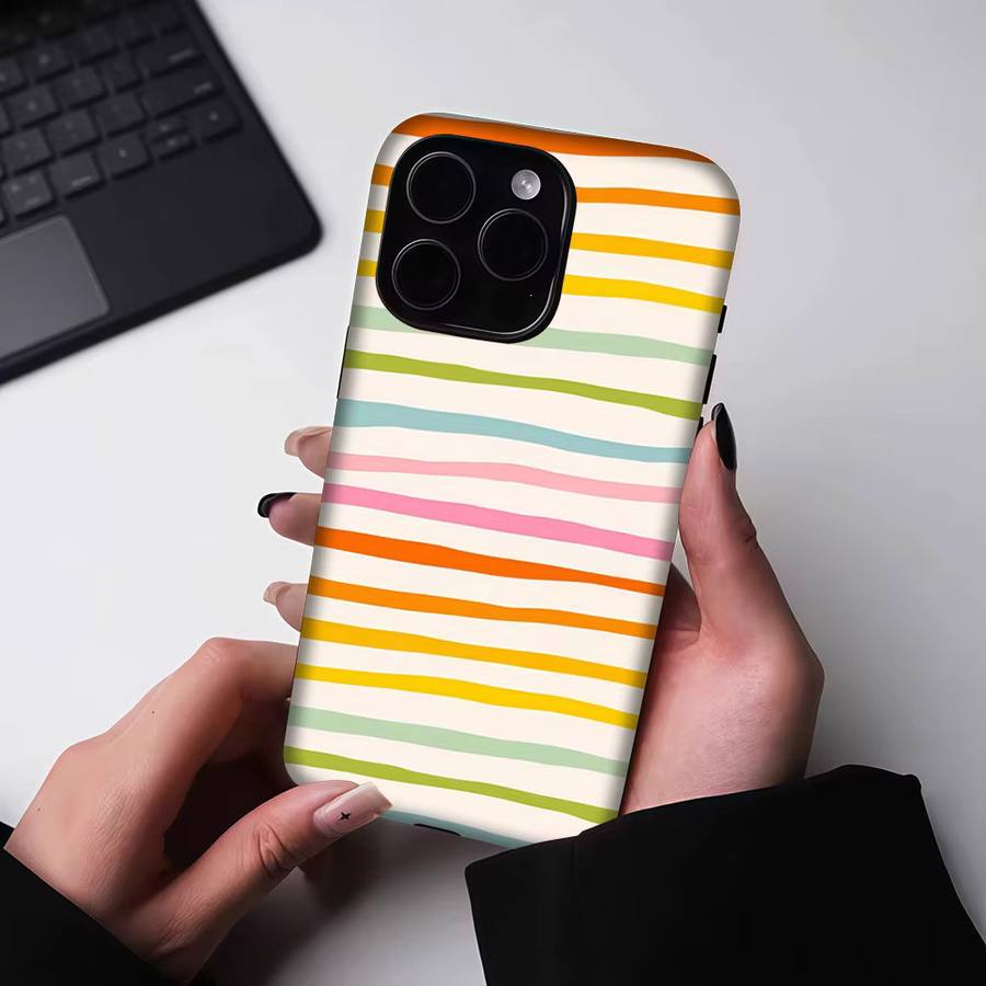 Aurbe Matte 2-in-1 MagSafe Hülle für iPhone 17 16 15 Plus Pro Max mit leuchtenden Regenbogen-Wellenstreifen in Multicolour - Bild 5
