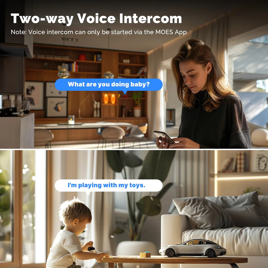 Moes Tuya WiFi Smart Indoor Kamera mit 4MP Dual Screen Objektiv, 2,4G/5G, Infrarot Nachtsicht, Bewegungserkennung, Auto Track und Zwei-Wege Audio in Weiß - Bild 5