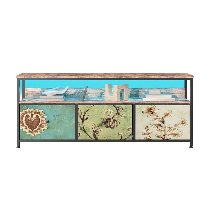 PXloue TV-Schrank mit 3 Schubladen, offenen Fächern und verstellbarer LED-Beleuchtung in Braun und Schwarz, B/T/H: 137 x 30 x 57 cm - Bild 2