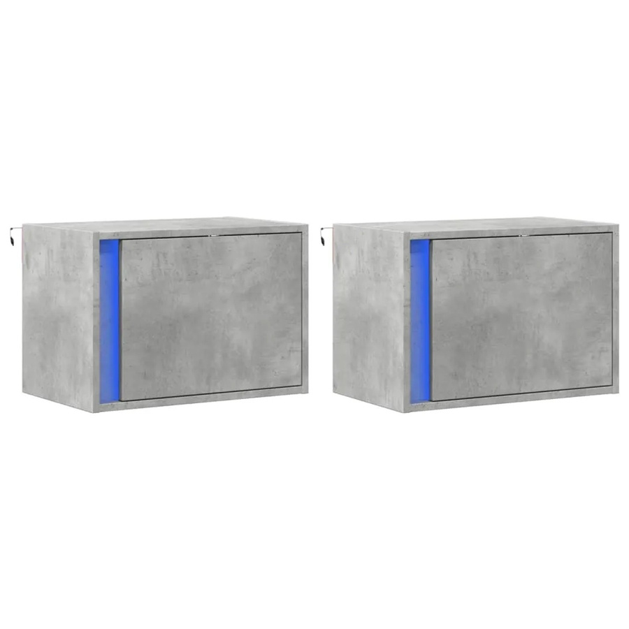 vidaXL Wand-Nachttische im 2er-Set mit integrierter LED-Beleuchtung, Betongrau - Bild 2