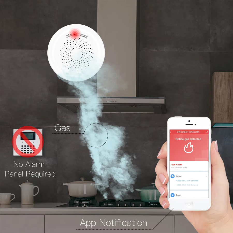 Tuya Smart ZigBee Gas Leckage Detektor Brennbare Gas Sensoren mit Alarm System und Fernbedienung über die Tuya App in Weiß - Bild 3