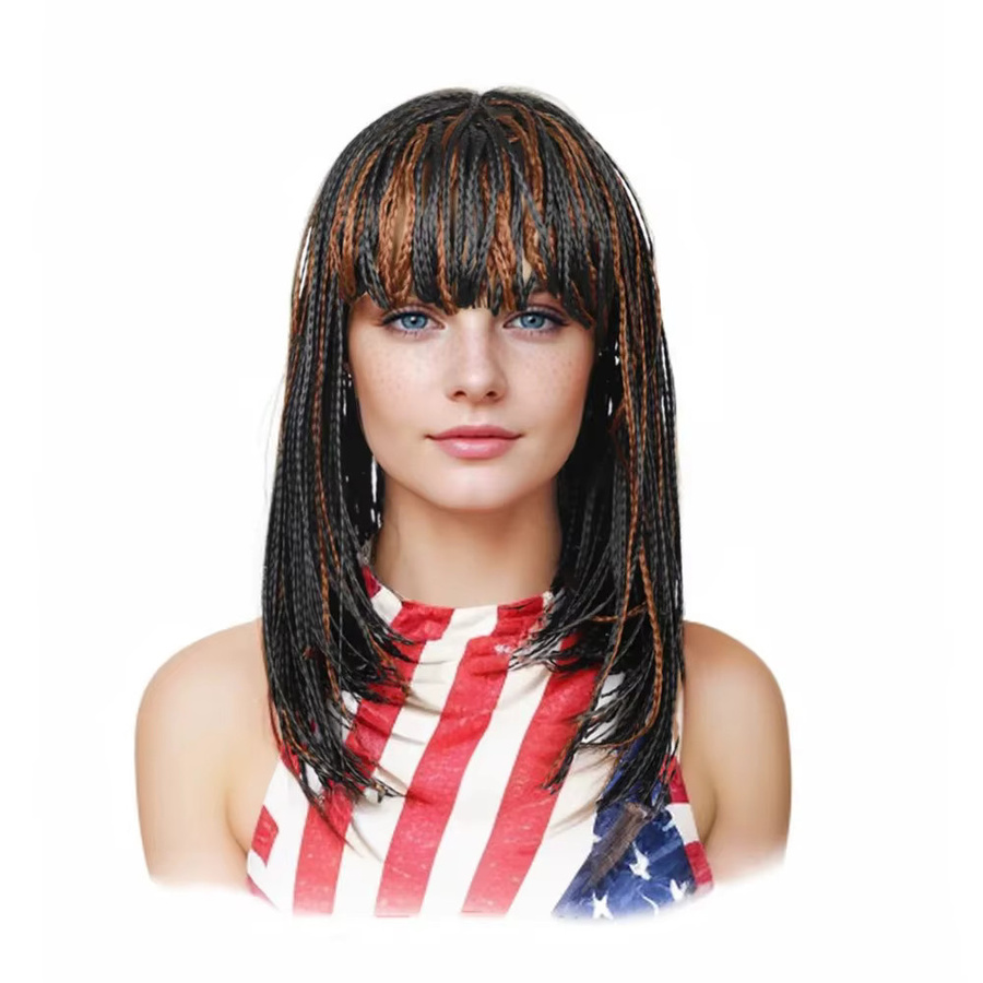 Jidou Häkel-Twist-Zöpfe-Perücke mit Pony, Damen, Schwarz Braun Ombré - Bild 2