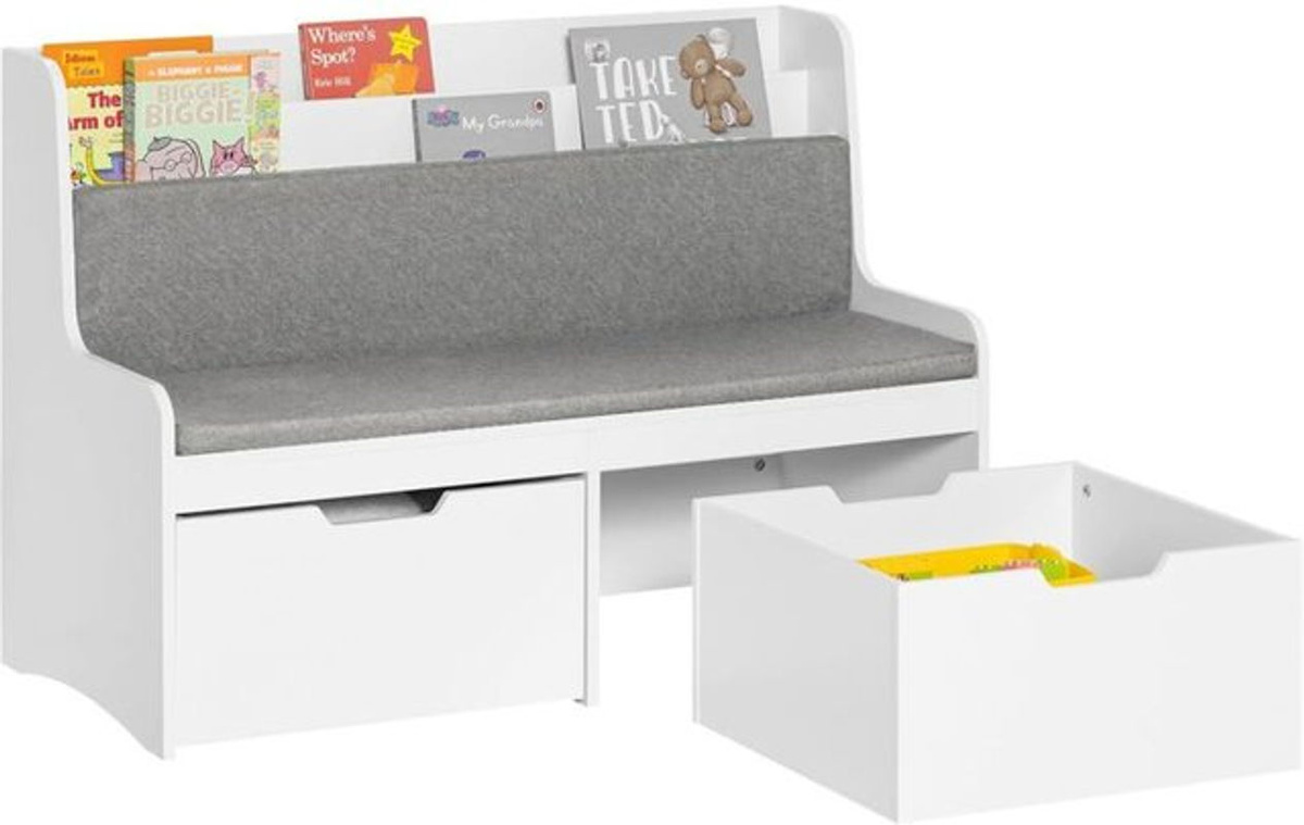 SoBuy KMB66-W Kinder Sitzbank mit Bücherregal und Spielzeugtruhe in Weiß mit Sitzkissen und Rollen, B/T/H: 100 x 70 x 45 cm - Bild 6